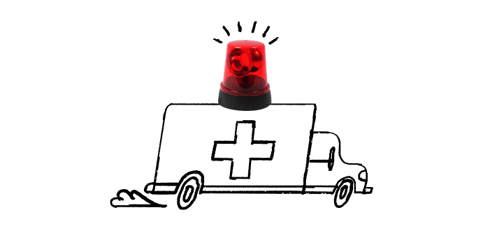 Illustration of ambulance with red siren on top
