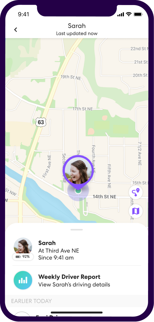 Sarah on Life360's map